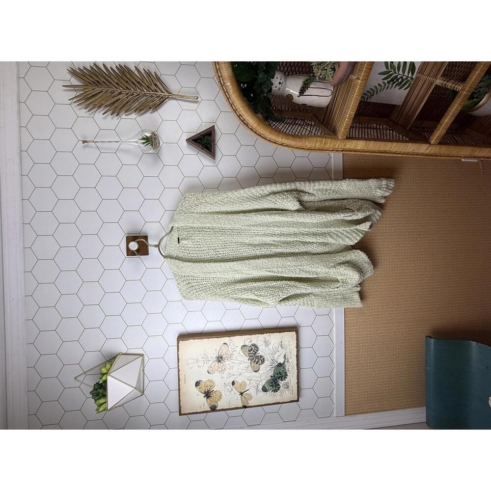 Free People Light Sage Green Chunky Knit Open Cardigan